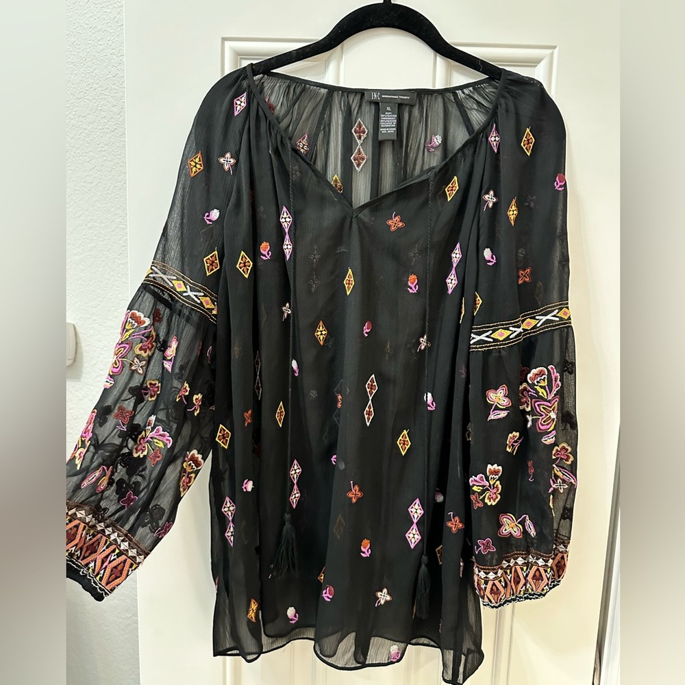 Embroidered black see through top
